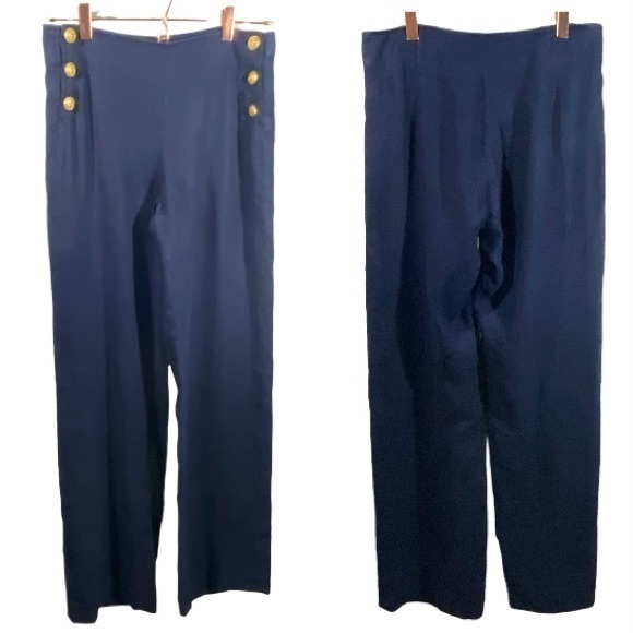 L’Agence Dee High Rise Navy Sailor Linen Trouser Pants 25 - Picture 4 of 12